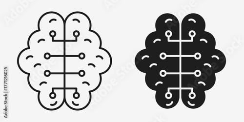 Minimal gray vector brain circuit icon, perfect for technology, innovation, and digital intelligence designs.