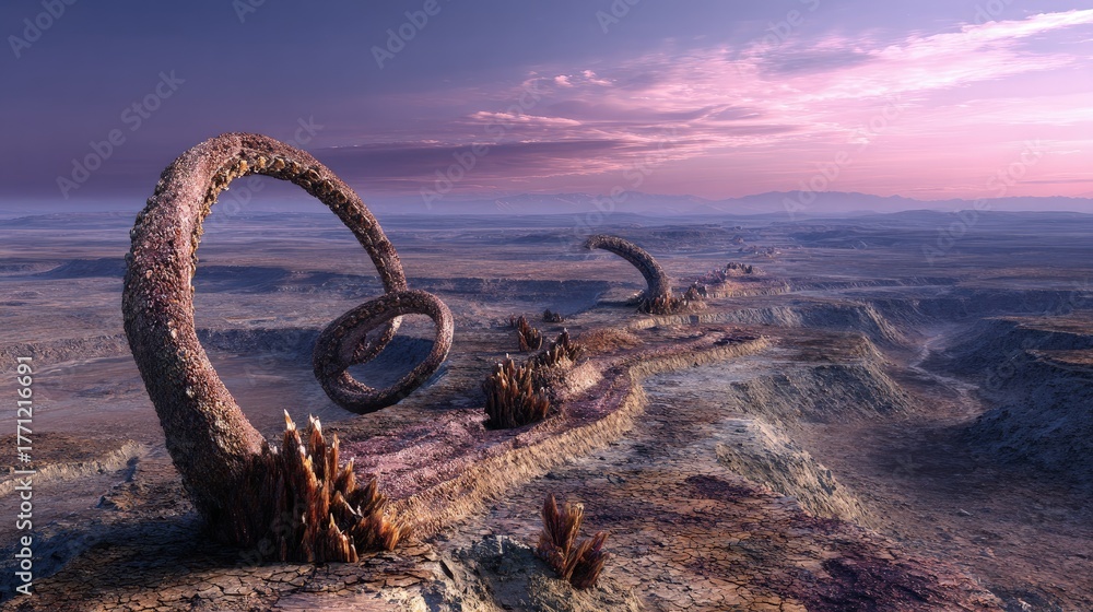 Fototapeta premium Alien Desert Landscape At Sunrise