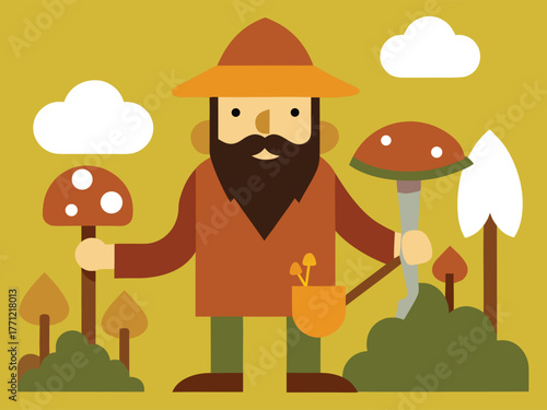 Mushroom picker in the forest