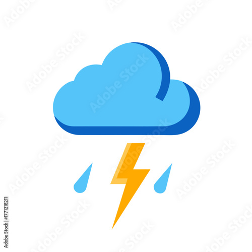 Rain Cloud with Thunder Icon Vector Illustration for Weather Forecast