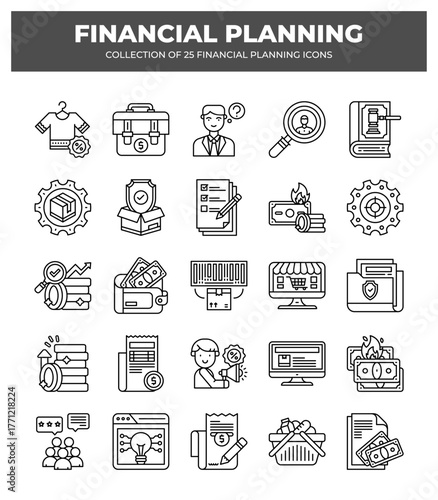 Financial Planning Icons: A Collection of 25 Essential Business and Finance Icons