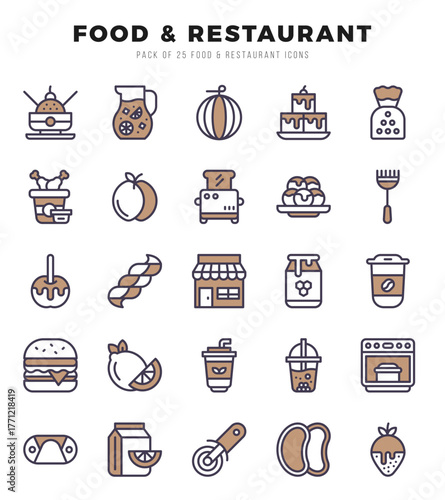 Food and Restaurant icons set. Collection of simple Two Color web icons.