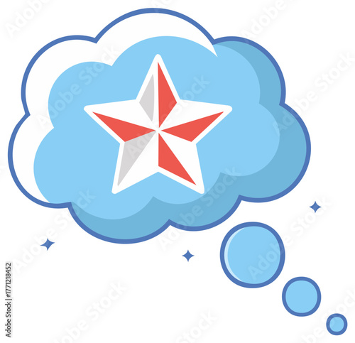 Red White Star in Blue Thought Bubble Icon Symbolizing Creative Idea Dream or Aspiration