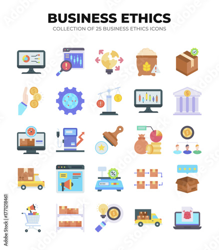 Collection of 25 Business Ethics Icons. Promoting Ethical Practices in Business