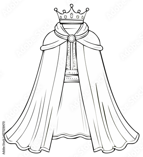 Royal Robes and Crown Design Illustration Black and White