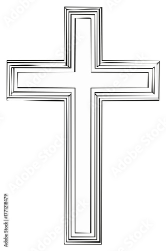 Minimalist black outlined Christian cross graphic symbol of faith spirituality and hope