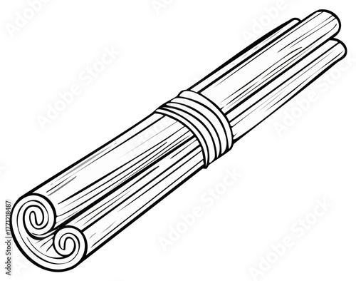 A bundle of rolled cinnamon sticks tied together with a band