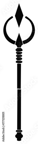 Stylized Magical Staff Scepter Icon Black Silhouette Fantasy Ritual Element Graphic