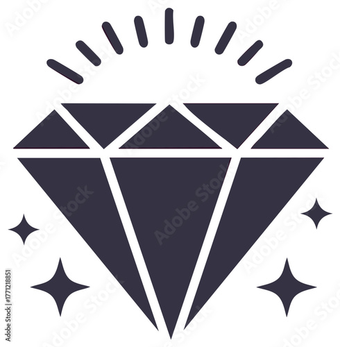 Stylized Diamond Illustration Shining with Stars and Light Rays