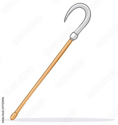 Classic shepherd's crook or vaudeville stage hook with a long wooden pole illustration