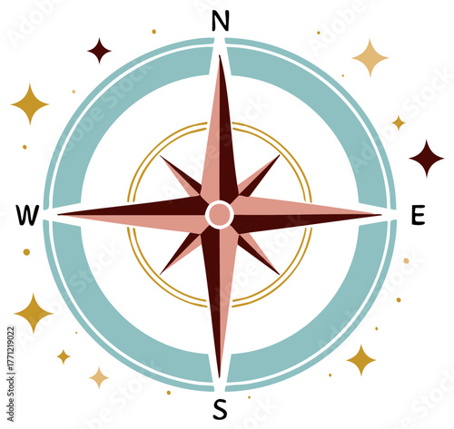 Elegant Compass Rose Icon with Celestial Starry Details Vector Graphic Design Concept
