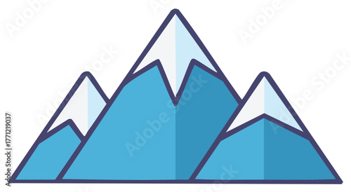 Stylized illustration of snow-capped mountain range, vector design