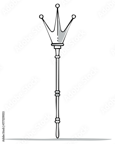 Elegant royal scepter drawing with a three pointed crown symbolizing leadership and authority