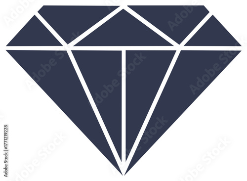 Stylized Dark Blue Gemstone Facet Cut Diamond Icon Shape