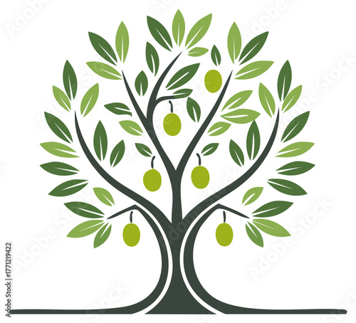 Stylized Olive Tree Illustration in Shades of Green
