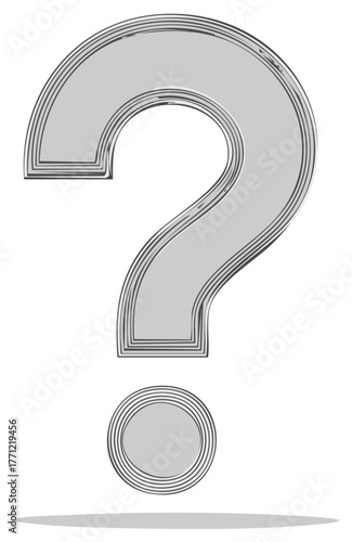 Stylized gray question mark symbol representing inquiry, doubt, questions, and problem solving