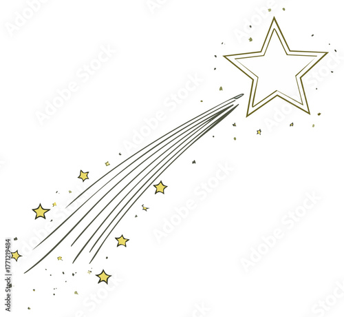 Illustrated Starry Comet Trail with Graphic Lines and Scattered Stars for Holiday or Celebration