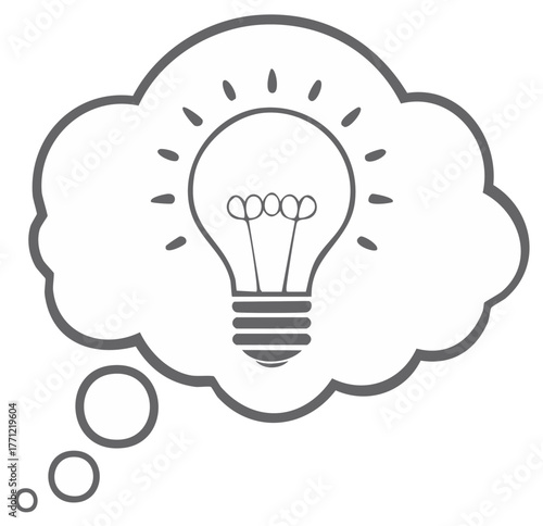 Illuminated Lightbulb Inside a Thought Bubble Representing a New Idea