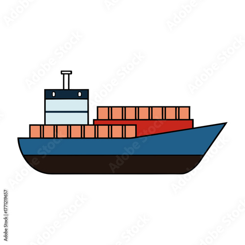 Cargo ship with goods on transparent background