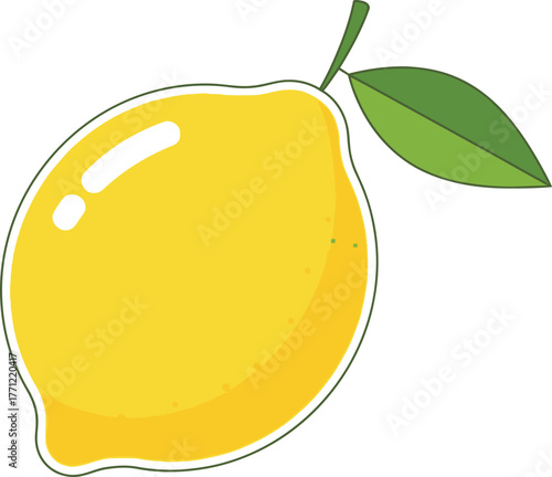 Fresh yellow lemon with green leaf simple design natural fruit ingredient healthy food isolated on transparent background