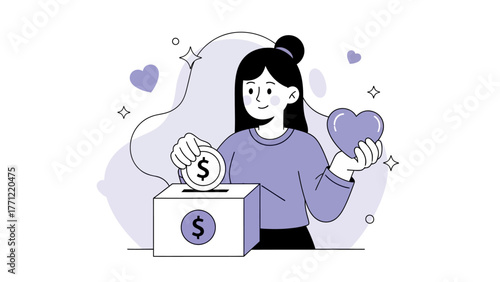 Woman Donating Money and Love to Charity