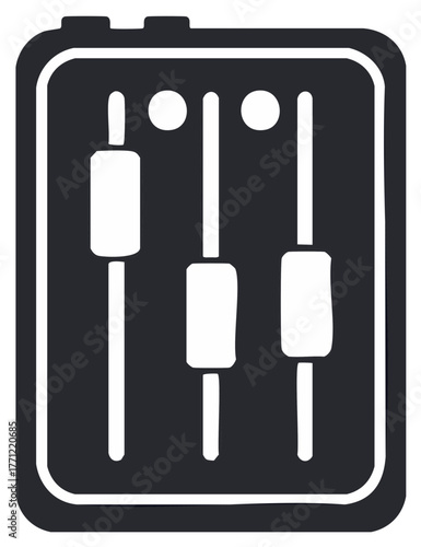 Digital audio mixer faders icon with adjustable sound level controls and settings