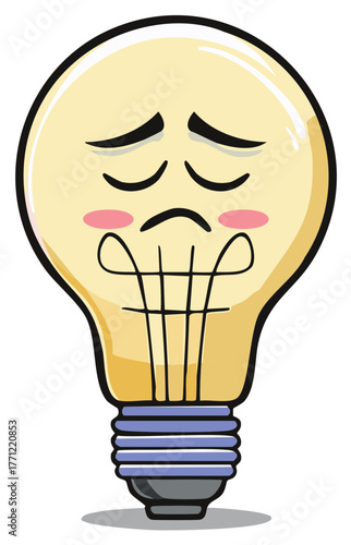 Dejected Cartoon Lightbulb with a Downcast Expression