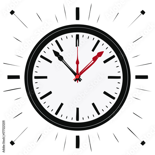 Classic analog wall clock face with ticking lines vector illustration showing the passing of time