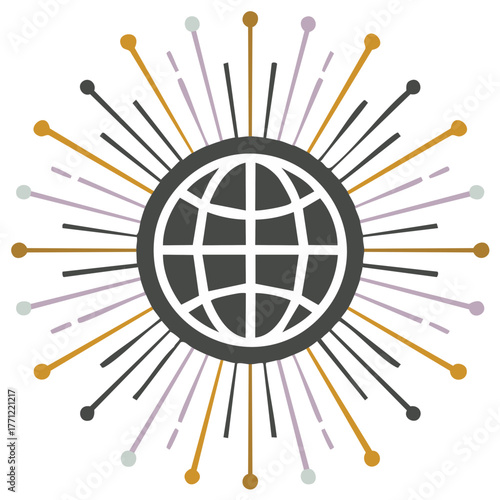 Abstract Global Connectivity Icon with Radiating Lines and Dots for Worldwide Communication