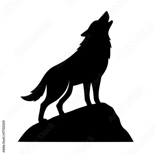 Howling Wolf Silhouette, Wolf Standing on Rock