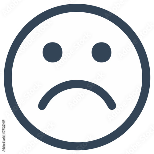 Sad face icon illustration, depression, unhappiness emotion, negative feeling.