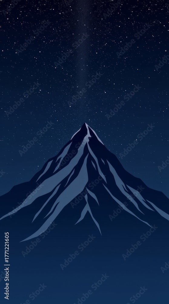 Obraz premium Majestic Mountain Silhouette: Capturing the grandeur of a lone mountain, its peak piercing a starlit night sky, creating a breathtaking contrast and inviting contemplation of nature's timeless beauty.