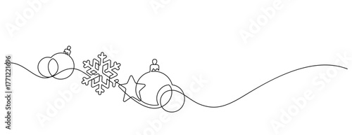 christmas celebration decorative ornament one line drawing continuous