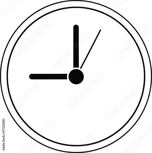 Minimalist clock face icon showing 9 o'clock time simple line art design isolated on transparent background
