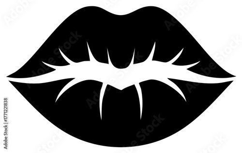 Symbolic black lips with a white crown of thorns design vector graphic