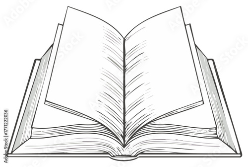 Open book with blank pages in a vintage sketch or engraving style vector illustration