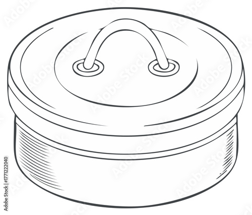 Rounded Container Sketch with Handle Lidded Vessel Line Art Style Storage or Preservation Illustration