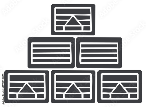 Abstract pyramid of digital information icons showing data organization and hierarchical structure