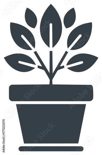 Potted plant icon featuring a houseplant with leaves in a simple pot, suitable for design elements