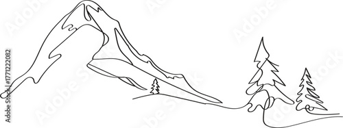 Abstract Snowboarder in Mountains – Continuous One Line Art Vector Illustration