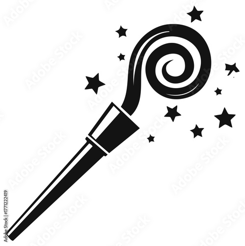Party wand with stars, black and white