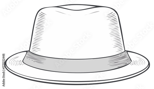 Hand Drawn Illustration of Panama Hat with Band for Style or Fashion