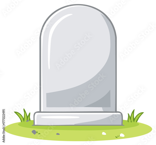 Simple vector illustration of a blank grey tombstone on green grass