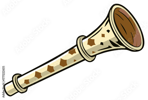 Traditional Shehnai woodwind musical instrument with ornate pattern cartoon illustration