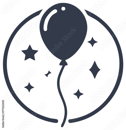 Circle frame with balloon and stars celebrate party or event