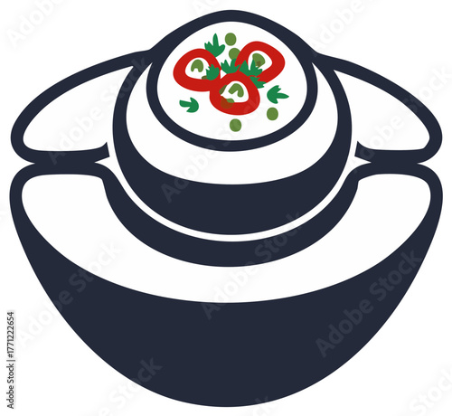 Stylized Food Bowl Art with Peppers and Herbs Graphic