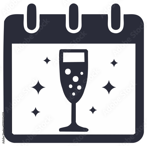 Celebration event calendar icon with a champagne glass for a party, holiday, or special occasion