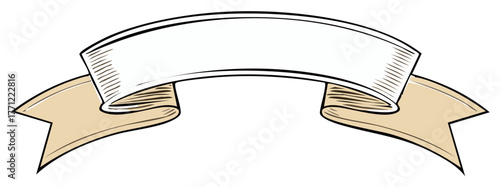 Elegant vintage style hand drawn blank banner ribbon with flowing beige ends for custom text