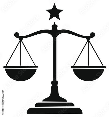 Symbol of Justice Balanced Scales with Star Above Black Silhouette