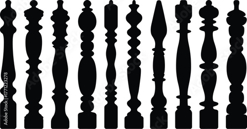 Elegant Collection 10 Black Silhouette Balusters for Architectural and Design Projects